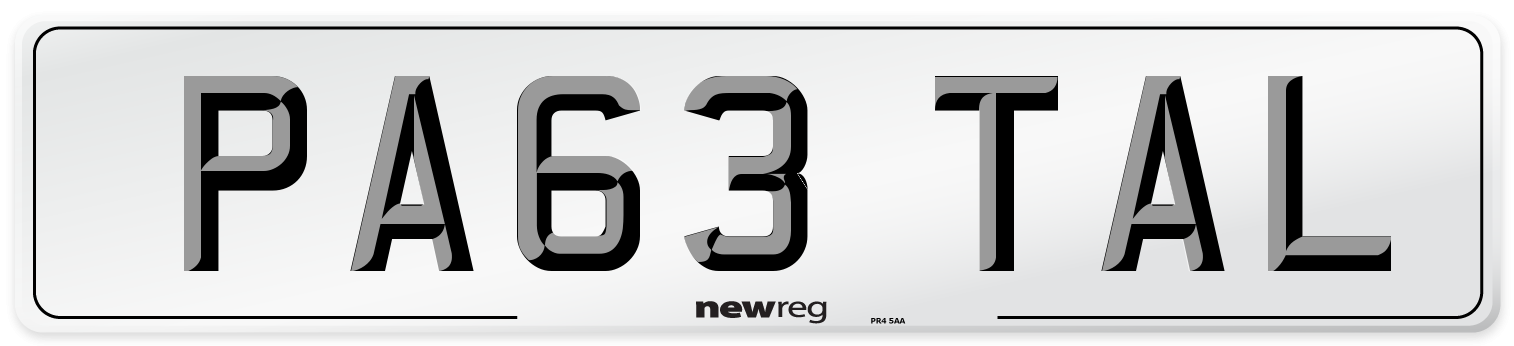 PA63 TAL Number Plate from New Reg